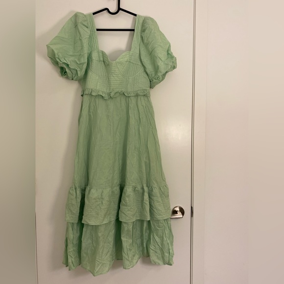 Farm Rio Soft Green Short Sleeve Midi Dress Garden Party Cottage Core - Picture 10 of 13